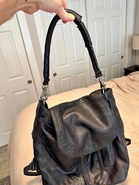Day & Mood Black Leather Convertible Backpack